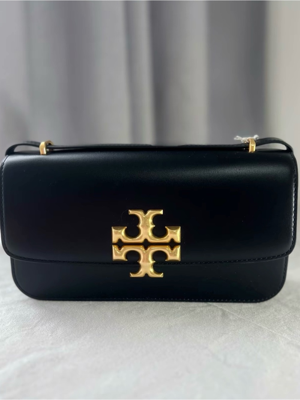 $Tory Burch Black Leather Crossbody with Gold Logo$